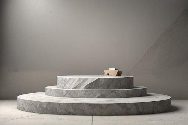 Podium pierre brute gris support de produit vide fond de studio moderne naturel pour le placement de produit rendu 3d