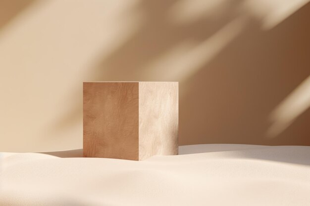Podium en pierre vide pour l'exposition de produits sur un tas de sable avec ombre solaire