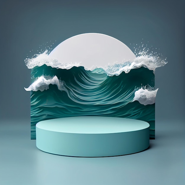 Podium ou plate-forme pour affichage de présentation de produit avec scène de mer ou d'océan AI générative