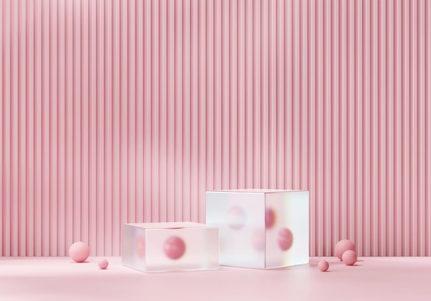 Podium de plate-forme rose cosmétique de rendu 3D avec fond de présentation de produit de lumière caustique en cristal