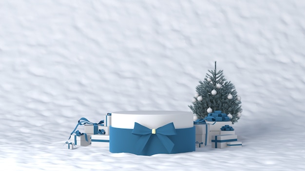 Podium pour le placement de produits en hiver avec des décorations de Noël