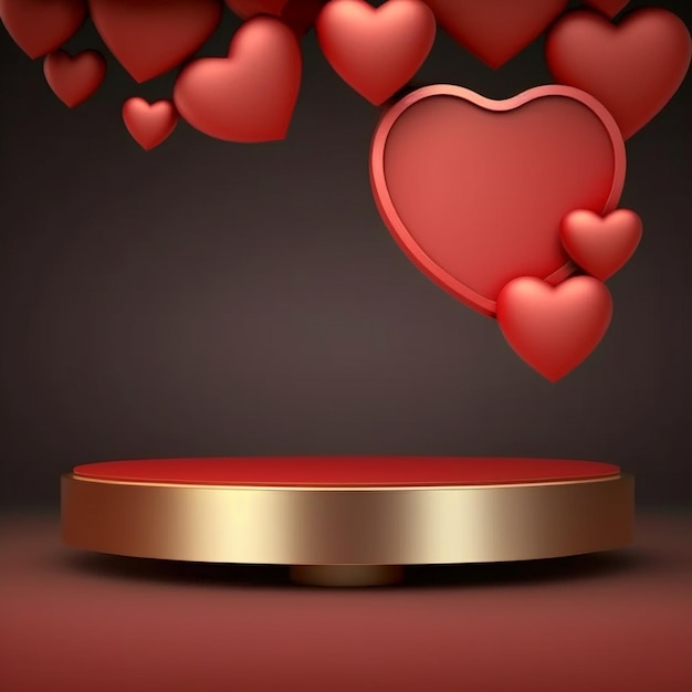Podium pour produit d'affichage avec des coeurs d'amour à la saint valentin