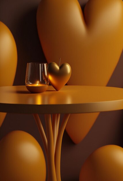 Podium pour la publicité des produits de la saint-valentin ou les menus du restaurant avec des objets minimalistes sur le thème de la saint-valentin