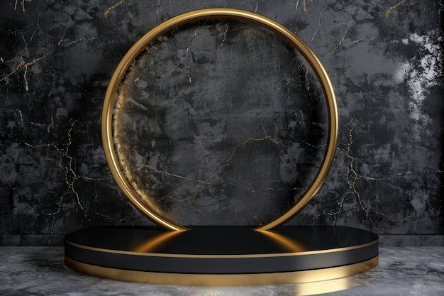 Podium de produit avec architecture dorée de luxe dans l'obscurité