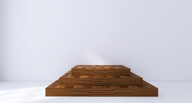 Podium de produit en bois avec fond blanc