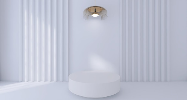 Podium de produit rond blanc avec fond blanc et projecteur