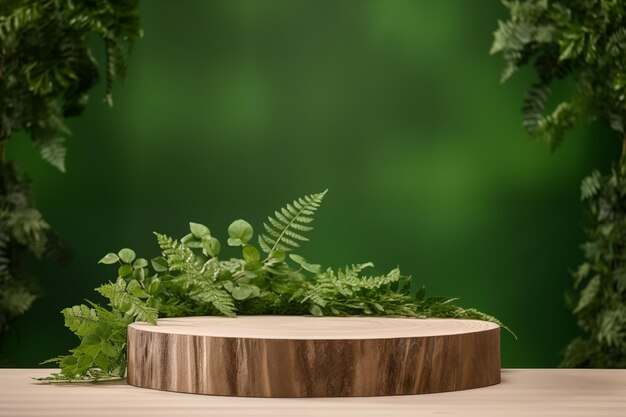 Photo un podium de produits de beauté biologiques contre des feuilles vertes