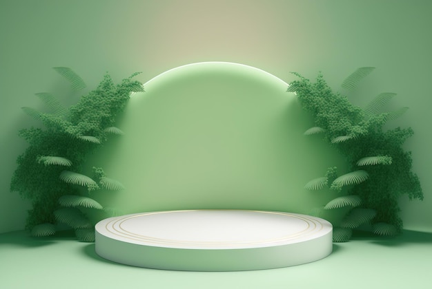 Podium de rendu 3D nature avec vert doux pour la scène du produit