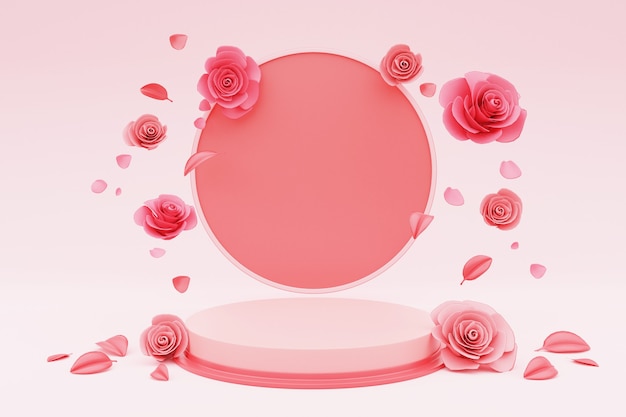 Podium de rendu 3D pour le placement de produit avec valentine rose.