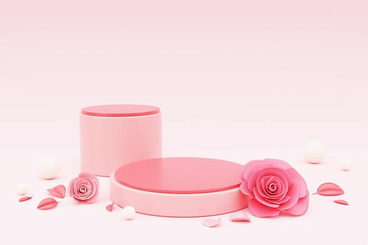 Photo podium de rendu 3d pour le placement de produit avec valentine rose.