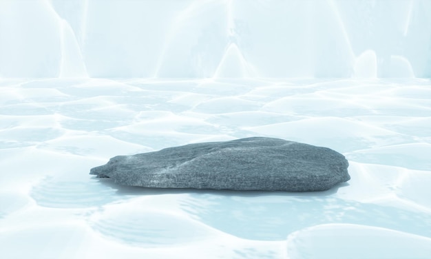 Podium de roche avec de l'eau caustique sur fond blanc illustration 3d