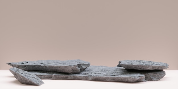 Podium de roche sur fond de sable pour la présentation du produit Piédestal de beauté naturelle illustration 3dx9