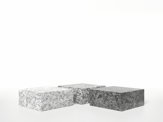 Podium de rock rendu 3D sur fond blanc. Maquette en pierre.