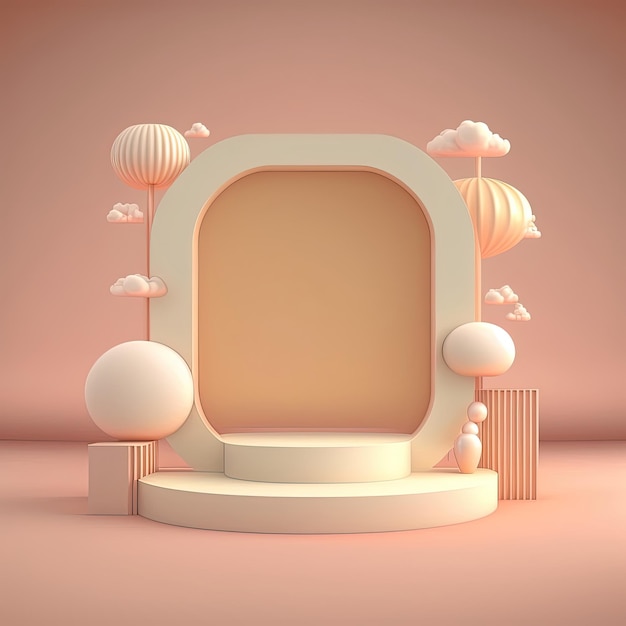 Podium rond 3d beige avec nuage Espace vide pour le texte généré par Ai