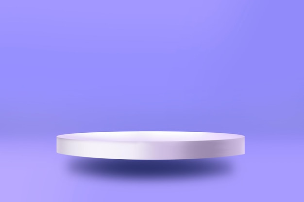 Un podium rond blanc avec un fond violet et le mot cancer du sein.