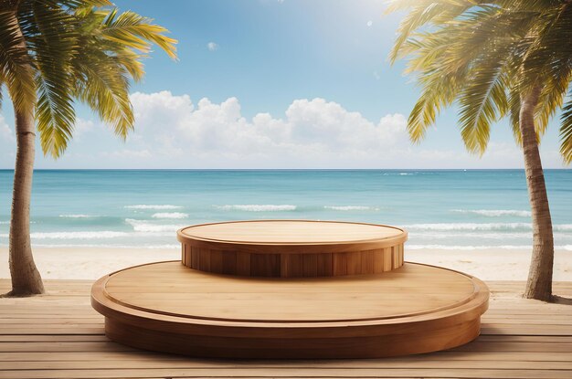 Photo podium rond en bois sur la plage