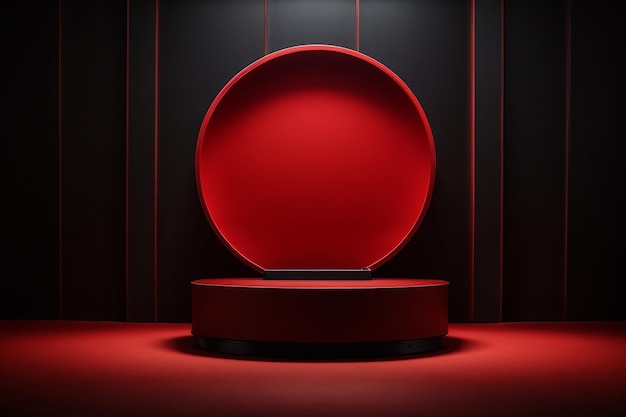 podium rond de lumière rouge et fond noir pour maquette