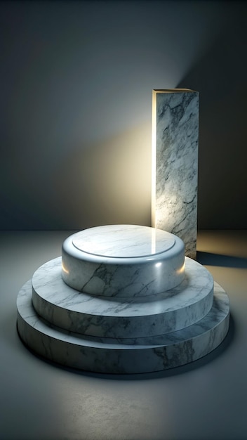 Podium rond en marbre Piédestal à un étage en marbre fin avec lumière du jour