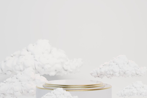 Un podium rond pour placer des produits parmi les nuages sur un fond pastel copier coller copier l'espace