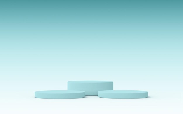 Podium rond turquoise 3D sur fond bleu Scène illuminée minimale pour la présentation du produit Illustration 3D