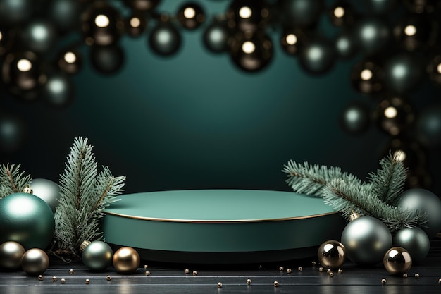 Podium rond vert vide dans les décorations de Noël Affichage de produit moderne Generative AI