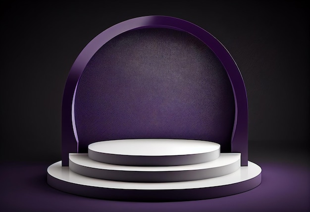 Podium rond violet rendu 3d abstrait composition géométrique minimale ai générative