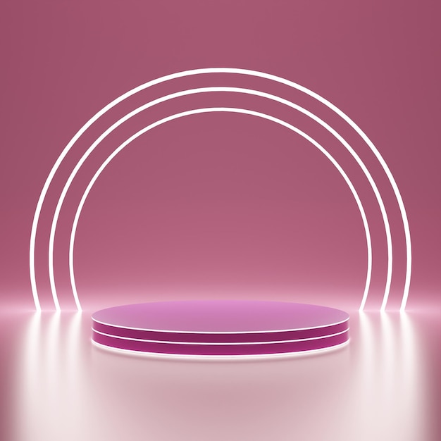 Podium rose clair 3D avec anneaux fluo