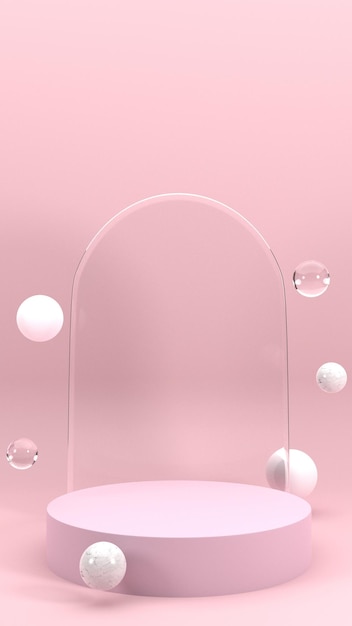 Podium rose géométrique 3d pour le placement de produit avec espace vide