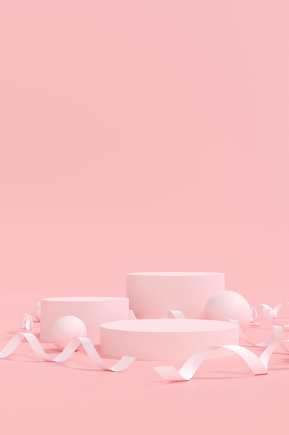 Podium rose minimal sur scène avec une plate-forme rose douce pour montrer l'illustration 3D de produits cosmétiques et de boissons