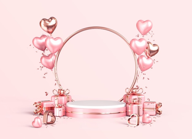 Podium rose et or de la Saint-Valentin pour le rendu 3D de l'affichage du produit