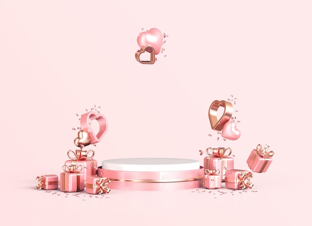 Podium rose et or de la Saint-Valentin pour le rendu 3D de l'affichage du produit