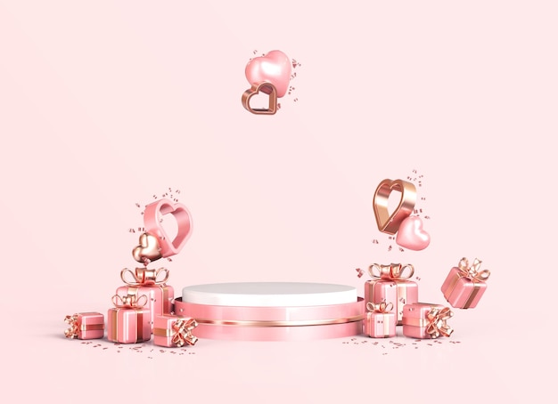 Podium Rose Et Or De La Saint-valentin Pour Le Rendu 3d De L'affichage Du Produit