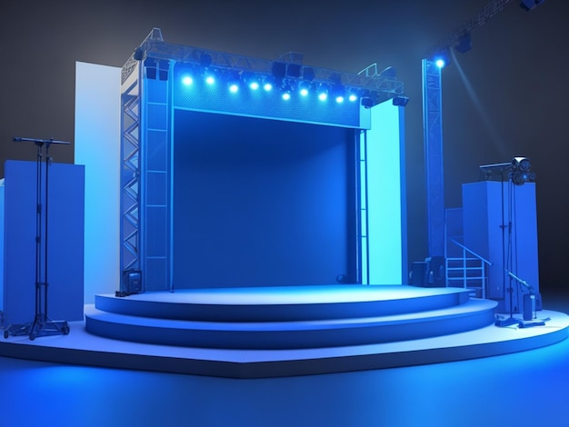 Podium de scène 3D bleu pour la musique et l'événement