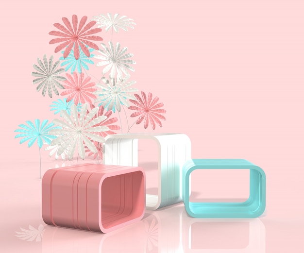 Podium de style minimal de rendu 3D avec fleur