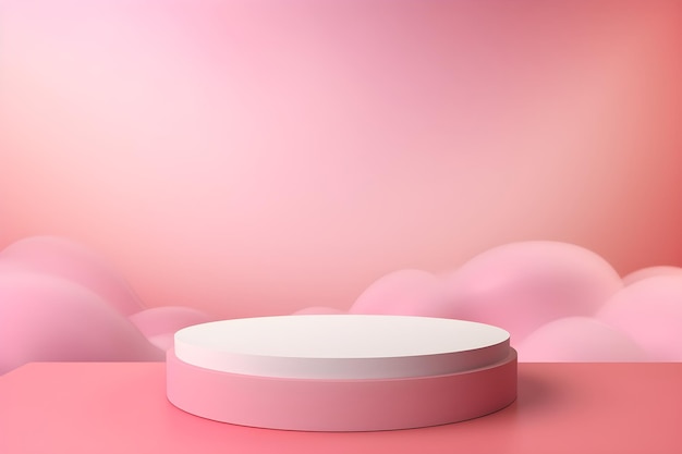 Photo podium de support de cylindre rose 3d pour produit d'affichage avec fond de nuages abstraits