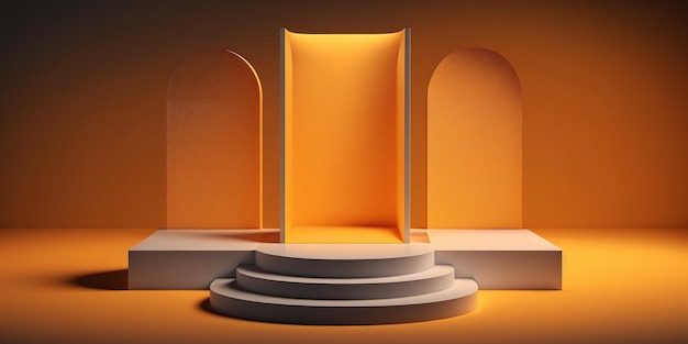 Podium de thème orange 3D réaliste pour l'affichage du produit