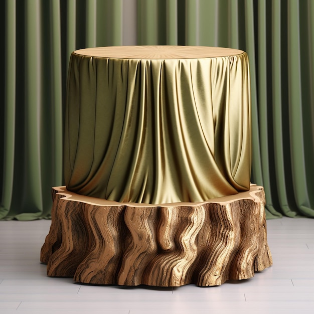 Podium en tissu de luxe avec tronc d'arbre