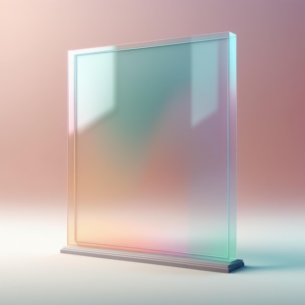 Podium en verre rendu 3D sur mur de couleur pastel Podium en verre rendu 3D sur mur de couleur pastel a