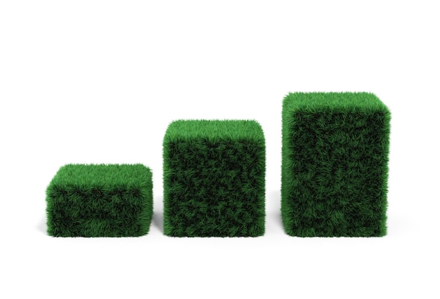 Podium vert avec rendu 3D de texture d'herbe sur fond blanc