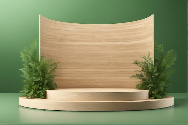 Podium vert vide pour l'exposition de produits cosmétiques présentation minimale vitrine de produits publicitaires