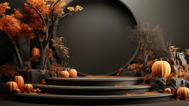 Podium vide 3D avec un fond de scène minime sur le thème d'Halloween AI générative