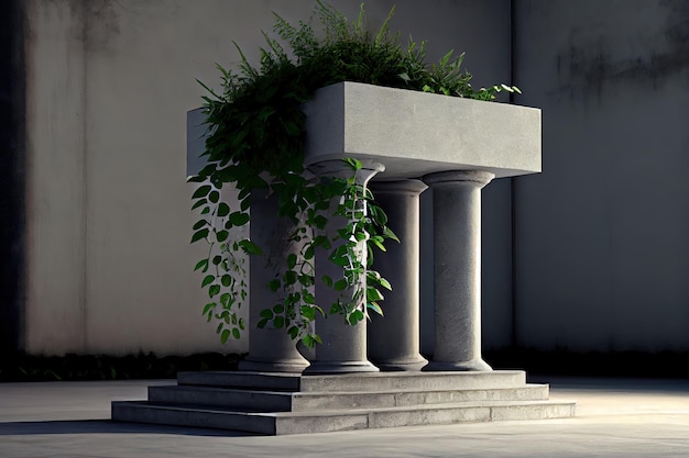 Podium vide en béton et arbre vert