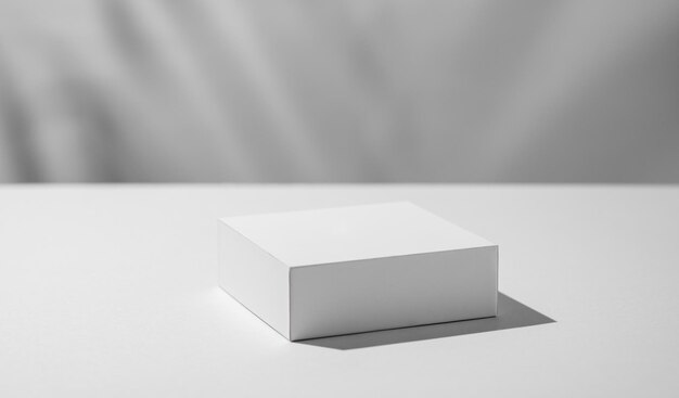 Podium vide pour le produit Boîte blanche minimale sur un fond clair avec une ombre dure