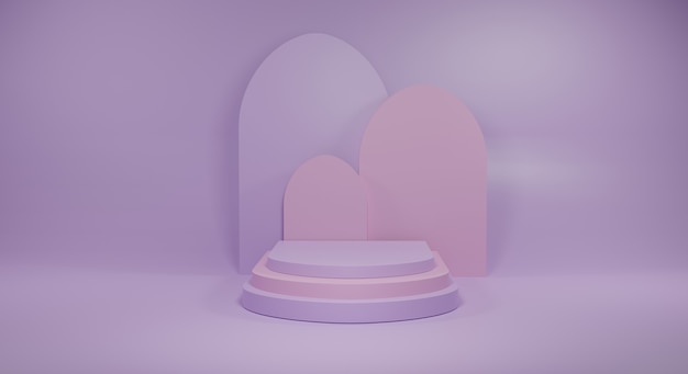 Podium violet et rose sur fond violet rendu 3d