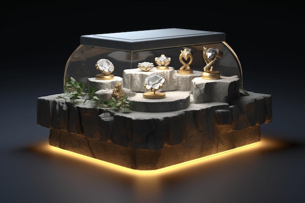 Podium de vitrine de bijoux 3D réaliste