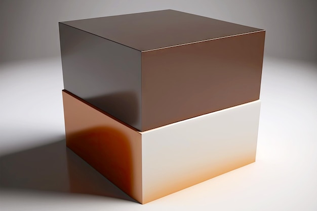Photo podiumkeytodesc d'art 3d sous forme de bloc brun gris abstrait sur plate-forme