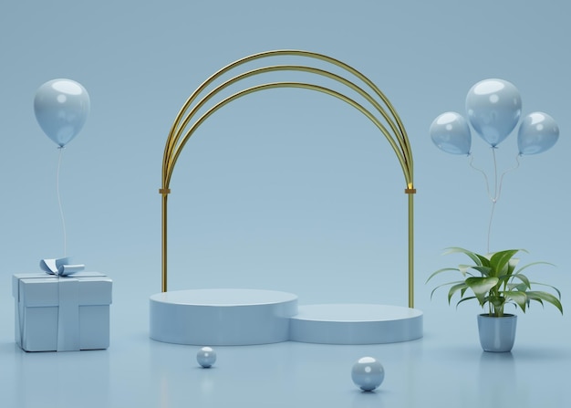 Podiums 3D avec ballons et plantes pour produits