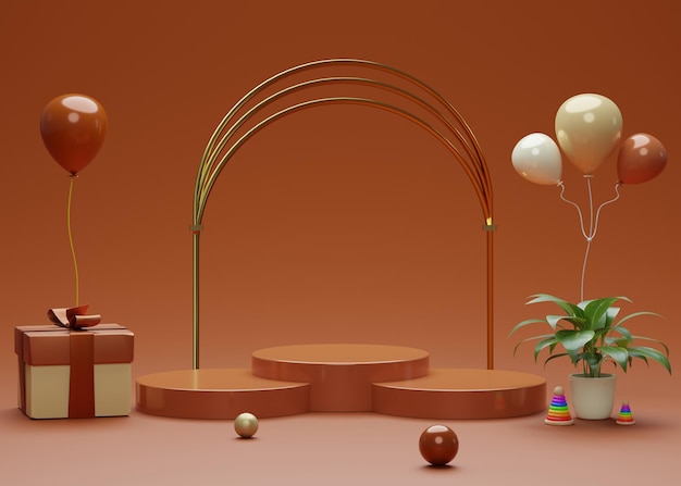 Podiums colorés 3D avec des ballons et des cadeaux pour les produits