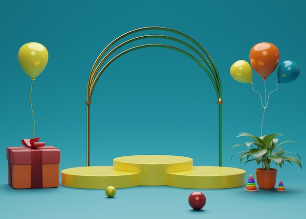 Podiums colorés 3D avec des ballons et des cadeaux pour les produits