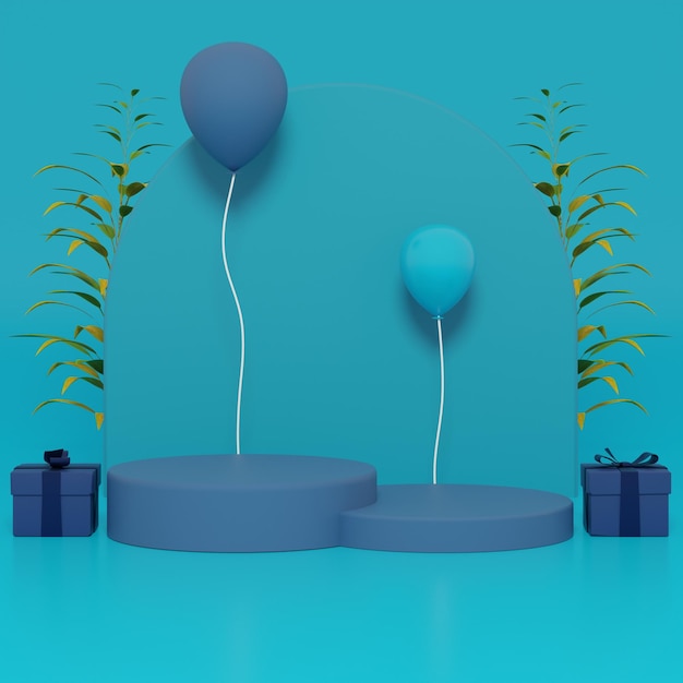 Podiums colorés en 3D avec ballons et cadeaux